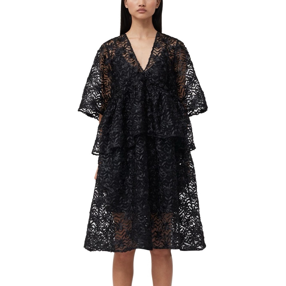 GANNI - Black Ribbon Tulle Flounce Midi Dress - BRAND NEW WITH TAGS ATTACHED!